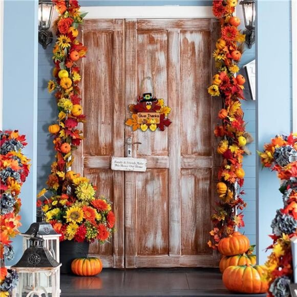 Give Thanks Turkey Door Hanging Decoration SIgns Thanksgiving Hanging Signs - Picture 5 of 8